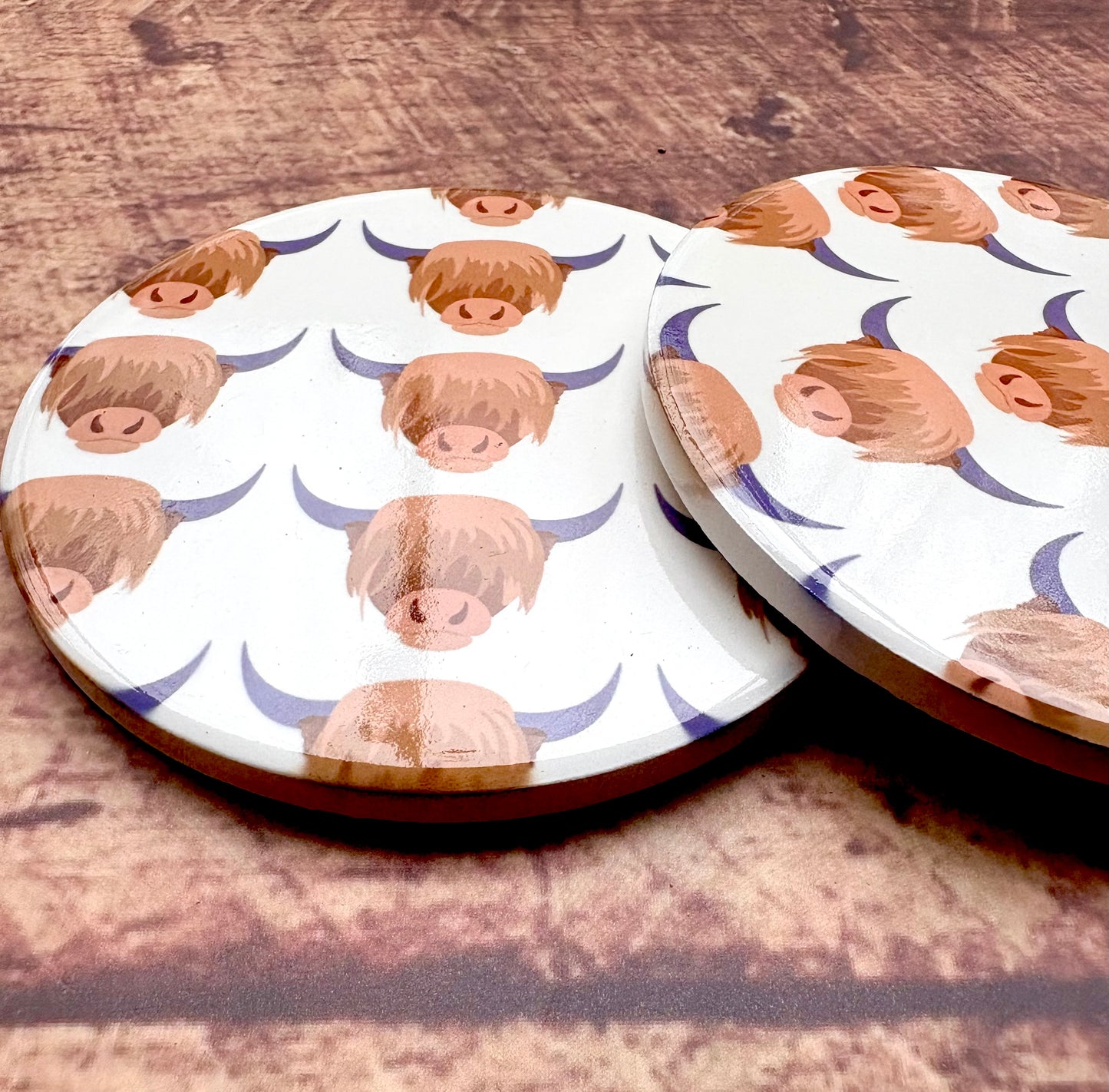 Highland cow ceramic coaster