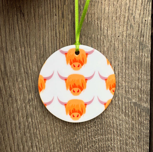 Highland Cow Ceramic Hanging Ornament