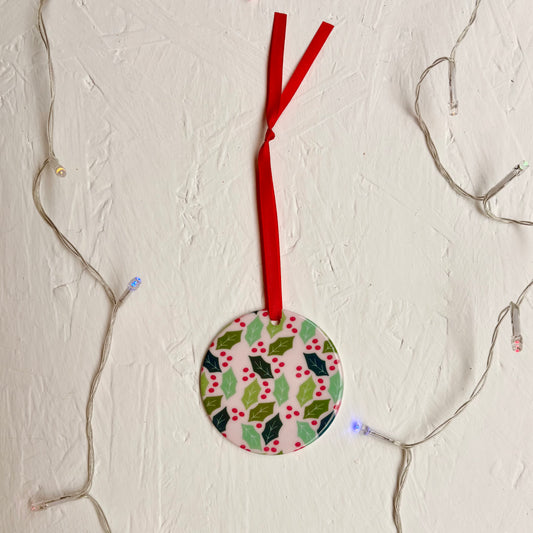 Holly and Berries Ceramic Hanging Decoration