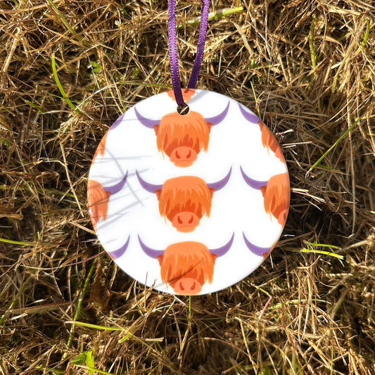 Highland Cow Ceramic Hanging Ornament