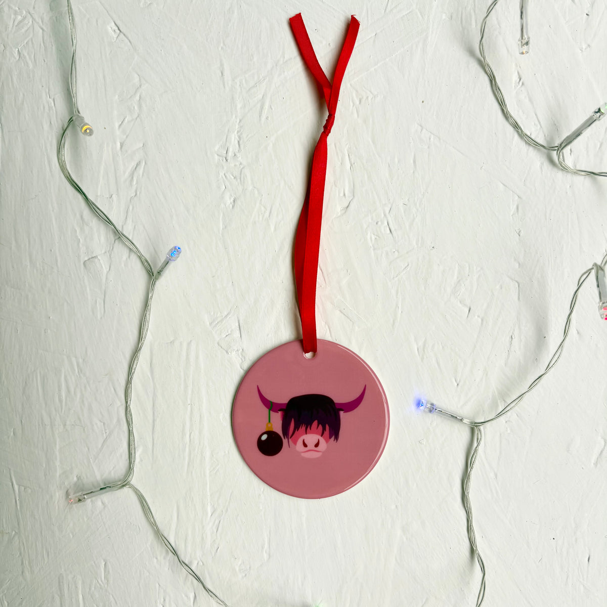 Ceramic Festive Highland Cow Hanging Decoration