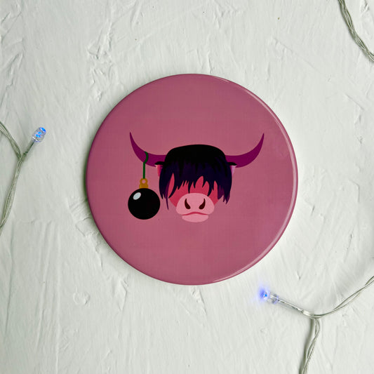 Ceramic Festive Highland Cow Coaster